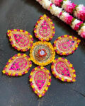 Pink Gota flower wooden base Rangoli