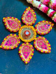 Pink Gota flower wooden base Rangoli