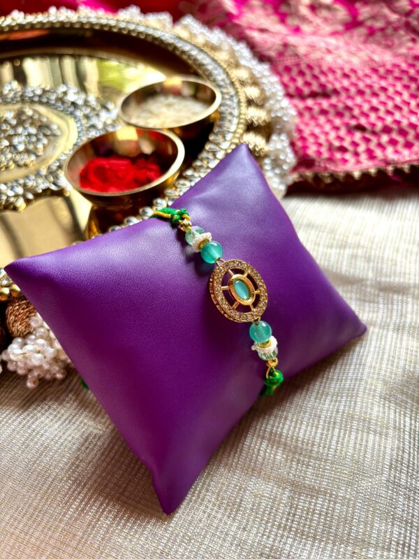 Green Stone Rakhi Oval