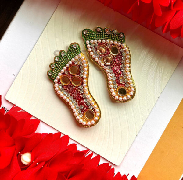 Red Meenakari Charan Set