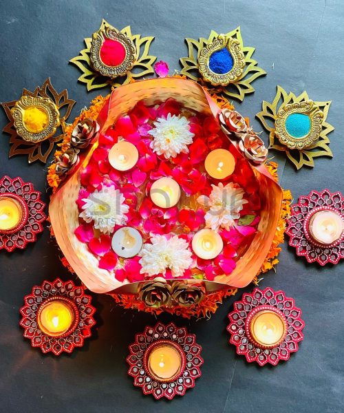 Red Urli ,Lotus and Diya Combo