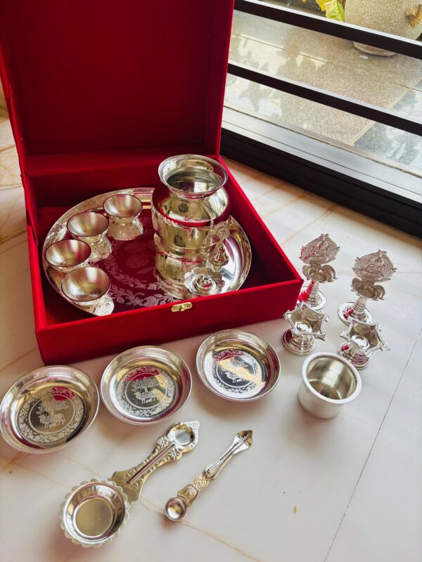 German Silver Pooja Thali Set