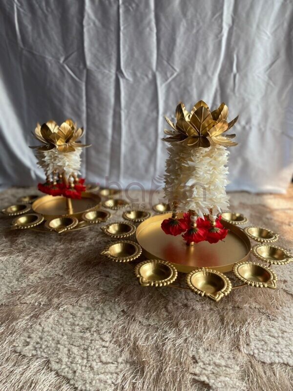 Gold Diya Urli with Standing Lotus