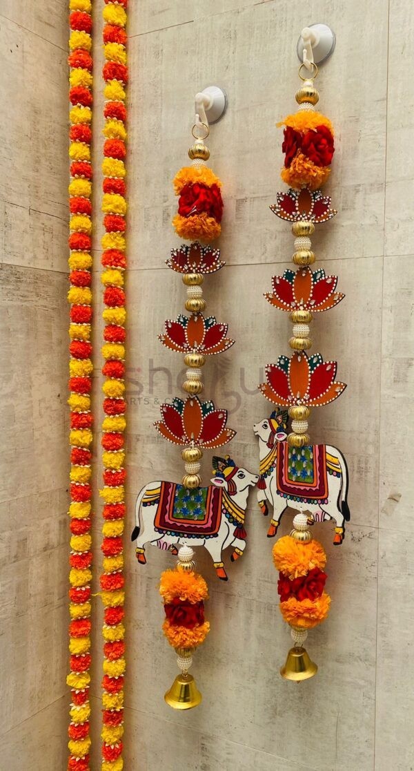 Handpainted Pichwai Cow and Red Lotus  Hanging