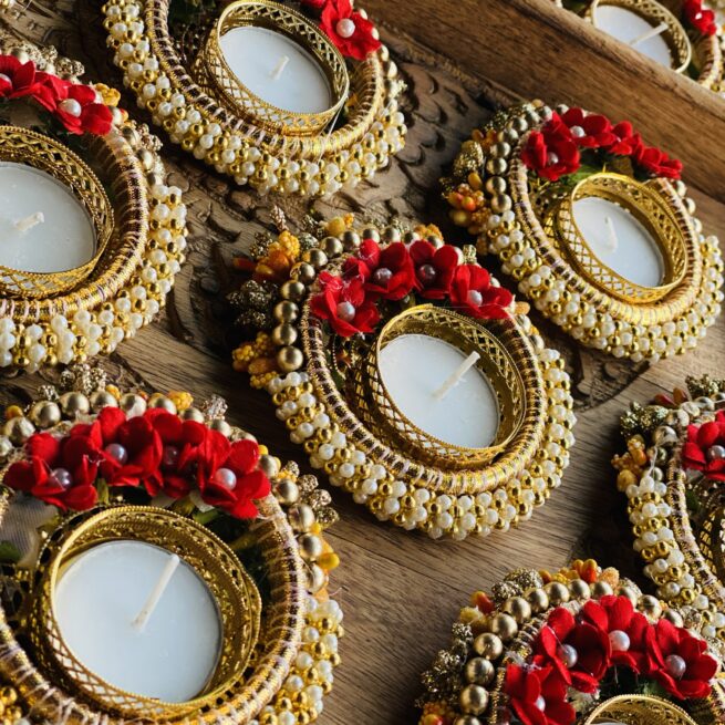 Red Flower candles 2 Shagun Arts and Crafts