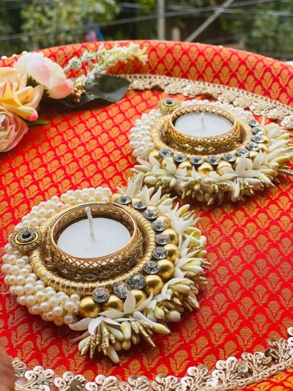 Gold Pearl Candles Pair