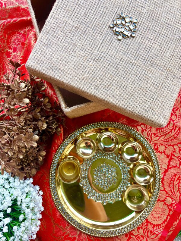 Brass Pooja Thali Kundan Work