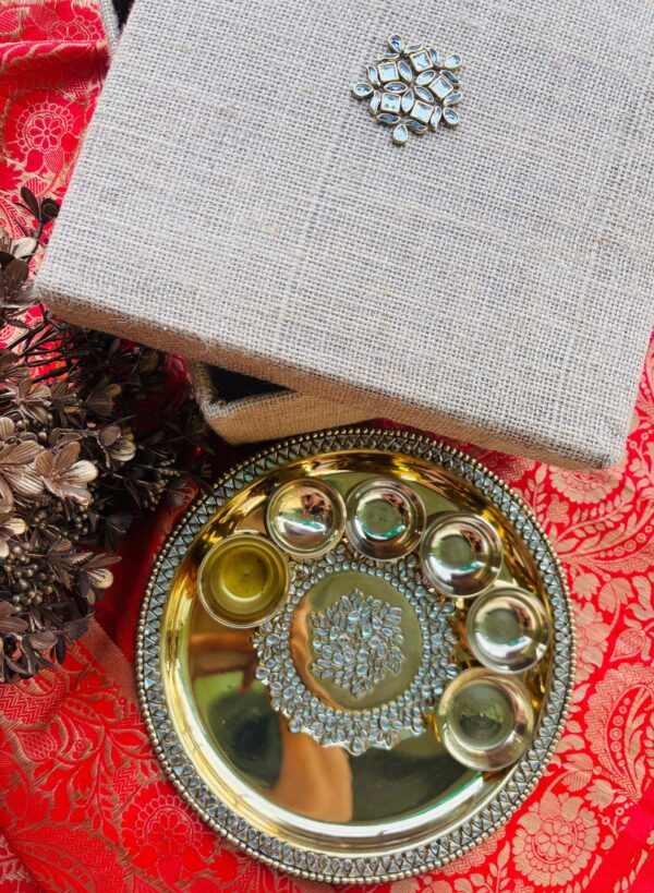 Brass Pooja Thali Kundan Work