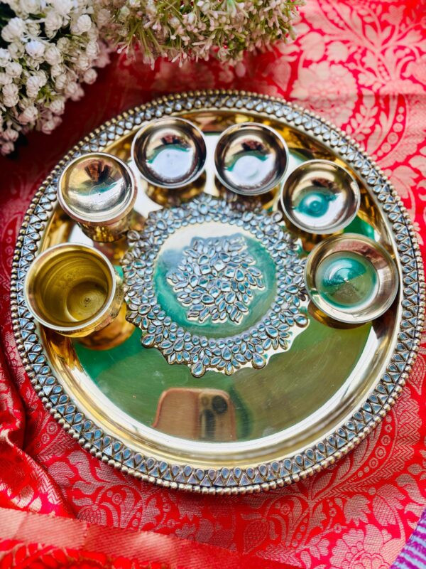 Brass Pooja Thali Kundan Work