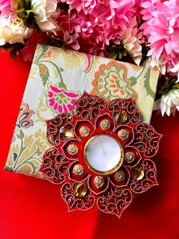 Mirror Diya  with Brocade Box