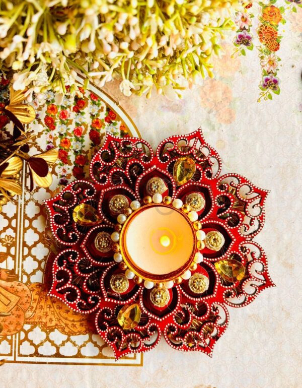 Mirror Diya  with Brocade Box