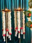 Tall Golden Lotus Standing Diya Pair
