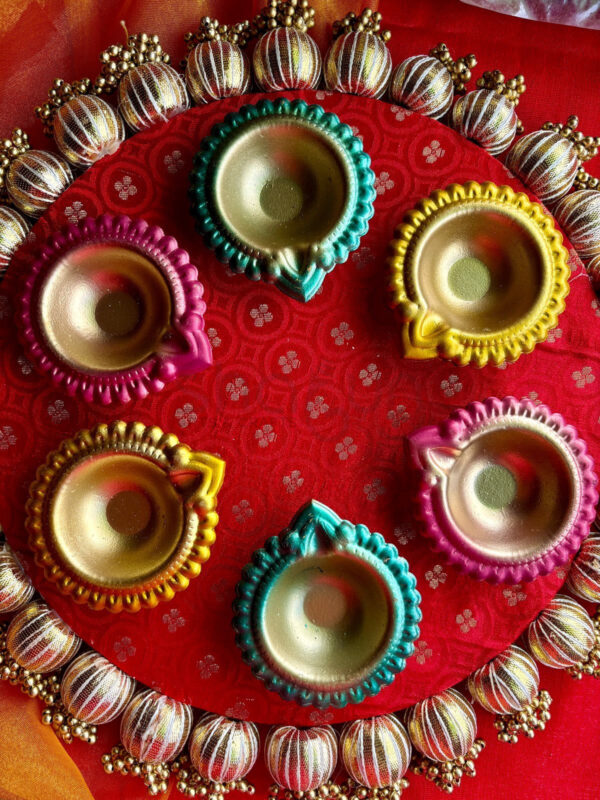 Multi Metal Diya set of 6