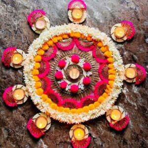 Gota Rangoli Mat with Candles