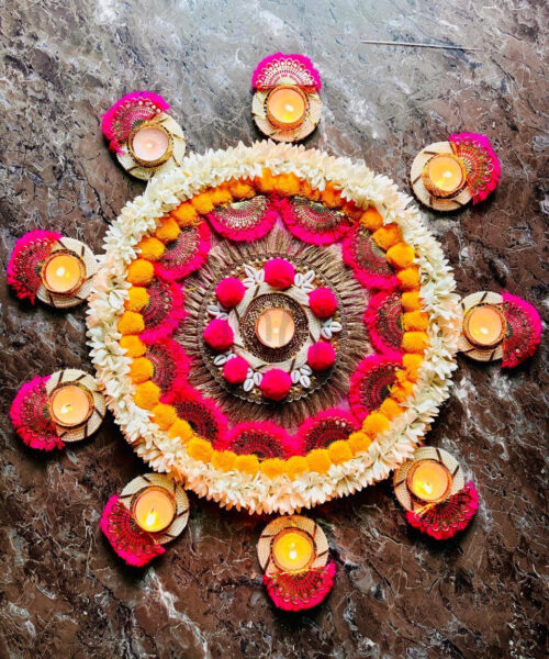 Gota Rangoli Mat with Candles