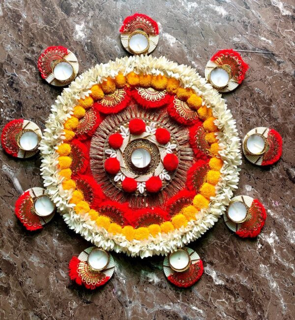 Gota Rangoli Mat with Candles