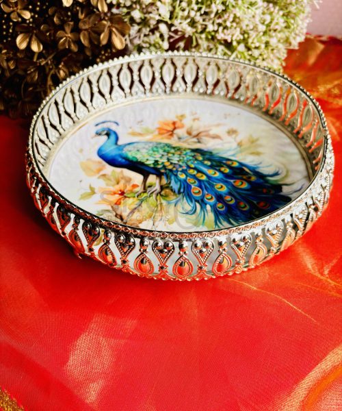 Peacock Metal Cutwork Tray