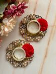 Gold And Red pearls Tlight Holder