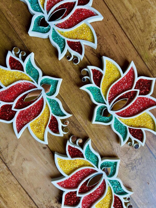 Lotus Rangoli Stencils with glitters Set