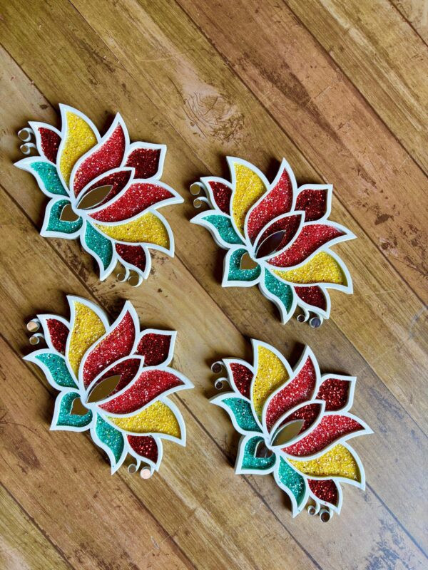 Lotus Rangoli Stencils with glitters Set