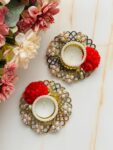 Gold And Red pearls Tlight Holder
