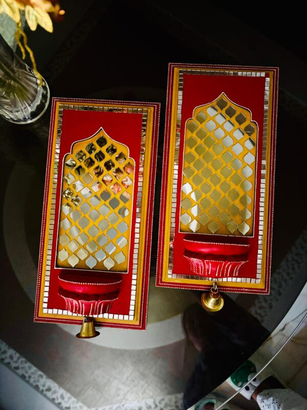 Royal Mirror Jharokha Panels with Bells – Set of 2