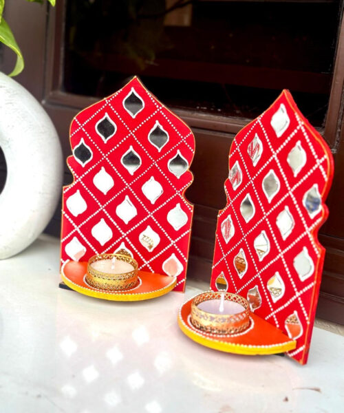 Mirror work Jharokha with Tlight Holder
