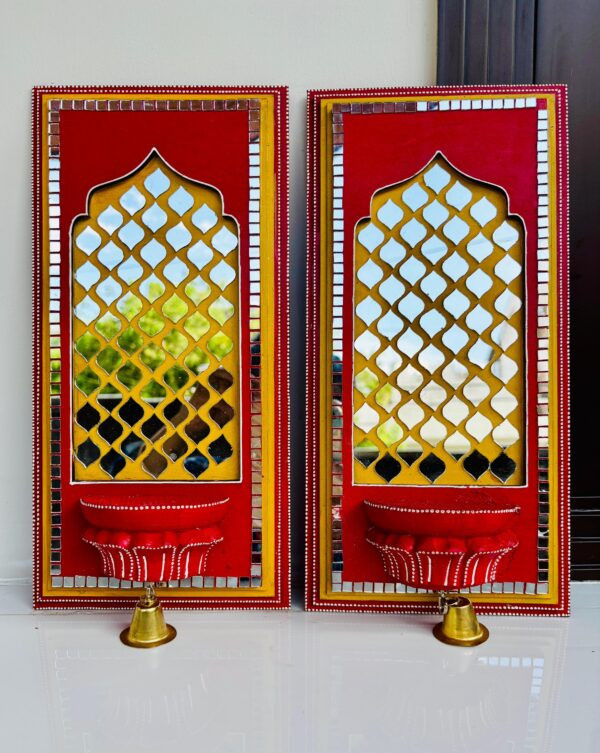 Royal Mirror Jharokha Panels with Bells – Set of 2