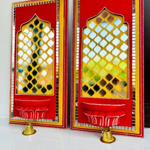 Royal Mirror Jharokha Panels with Bells – Set of 2