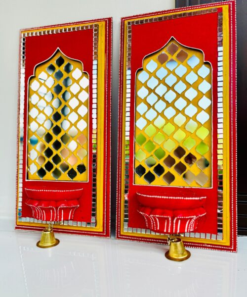 Royal Mirror Jharokha Panels with Bells – Set of 2