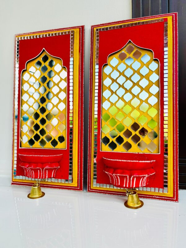 Royal Mirror Jharokha Panels with Bells – Set of 2