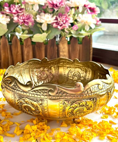 Antique Carved Brass Urli