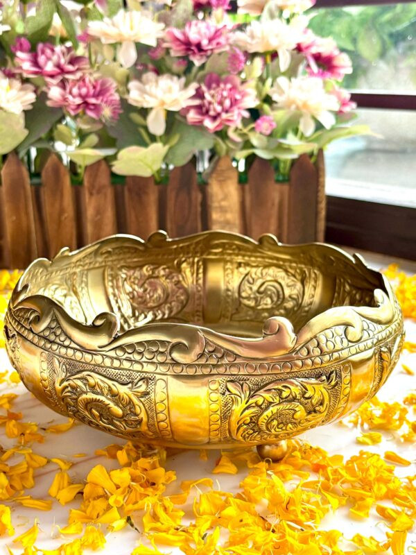 Antique Carved Brass Urli