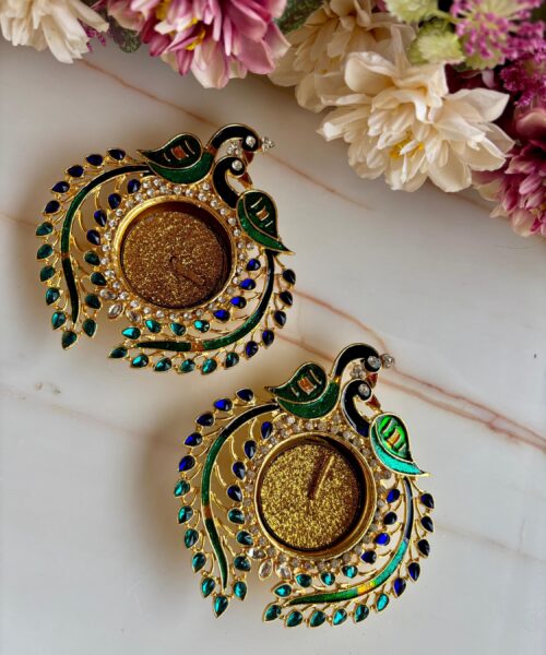Peacock  Diya Pair